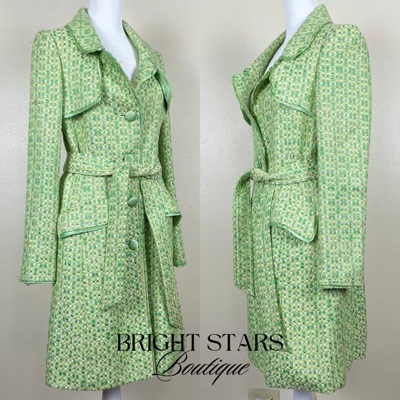 Rare Green Tweed Trench Coat As Seen On ASO Lorelai Gilmore Girls Vintage Y2K - Picture 6 of 11